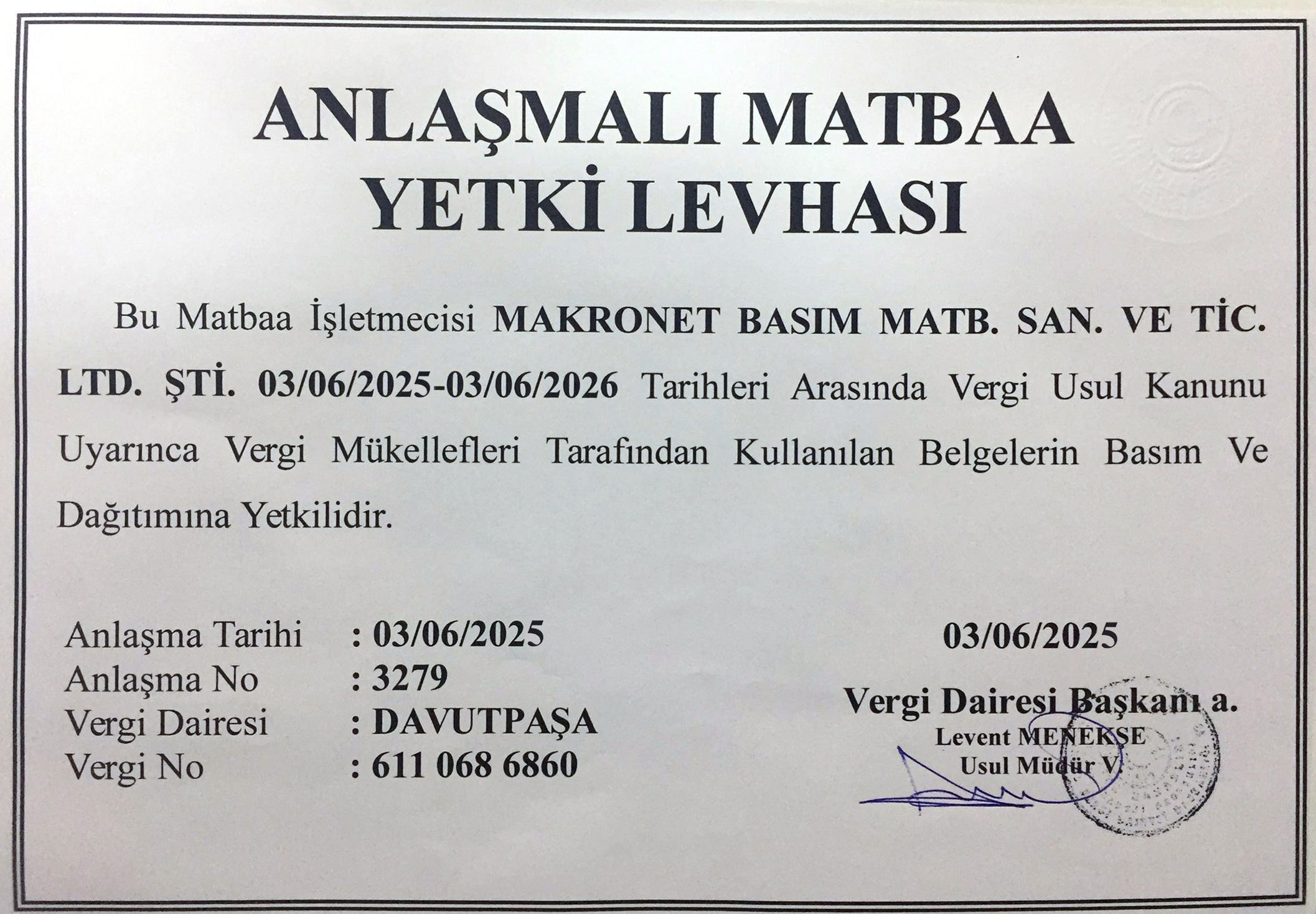 anlaşmalı matbaa levha 2026
